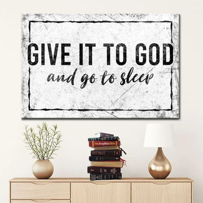 modern farmhouse give it to god and go to sleep christian wall art canvas (Landscape) (view 4)