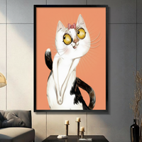 Sassy White Cat Bow Whimsical Canvas Wall Art