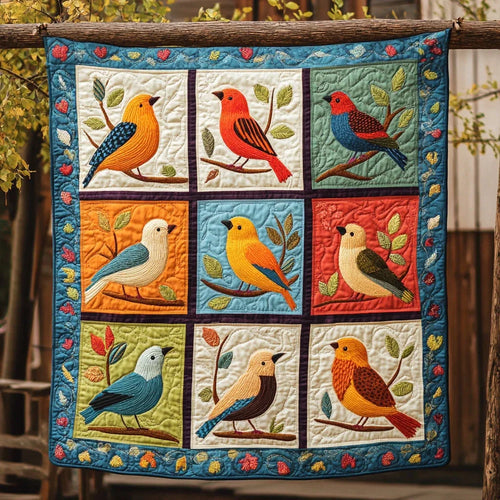Wild Birds Folk Art Quilt Blanket