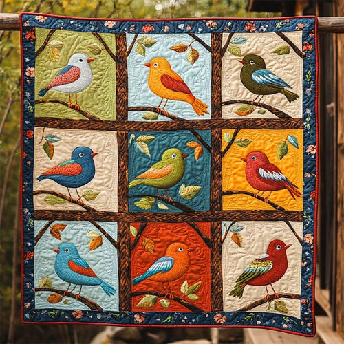 Wild Birds Folk Art Quilt Blanket