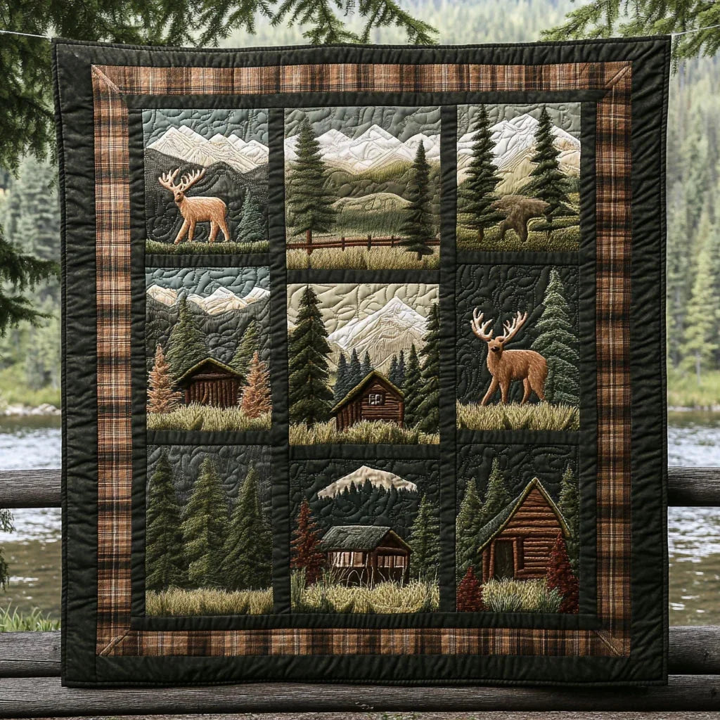 Wild Hunter's Cabin Quilt Blanket