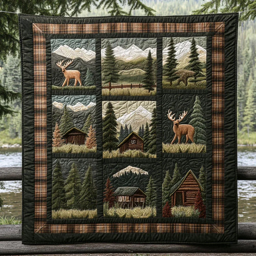 Wild Hunter's Cabin Quilt Blanket