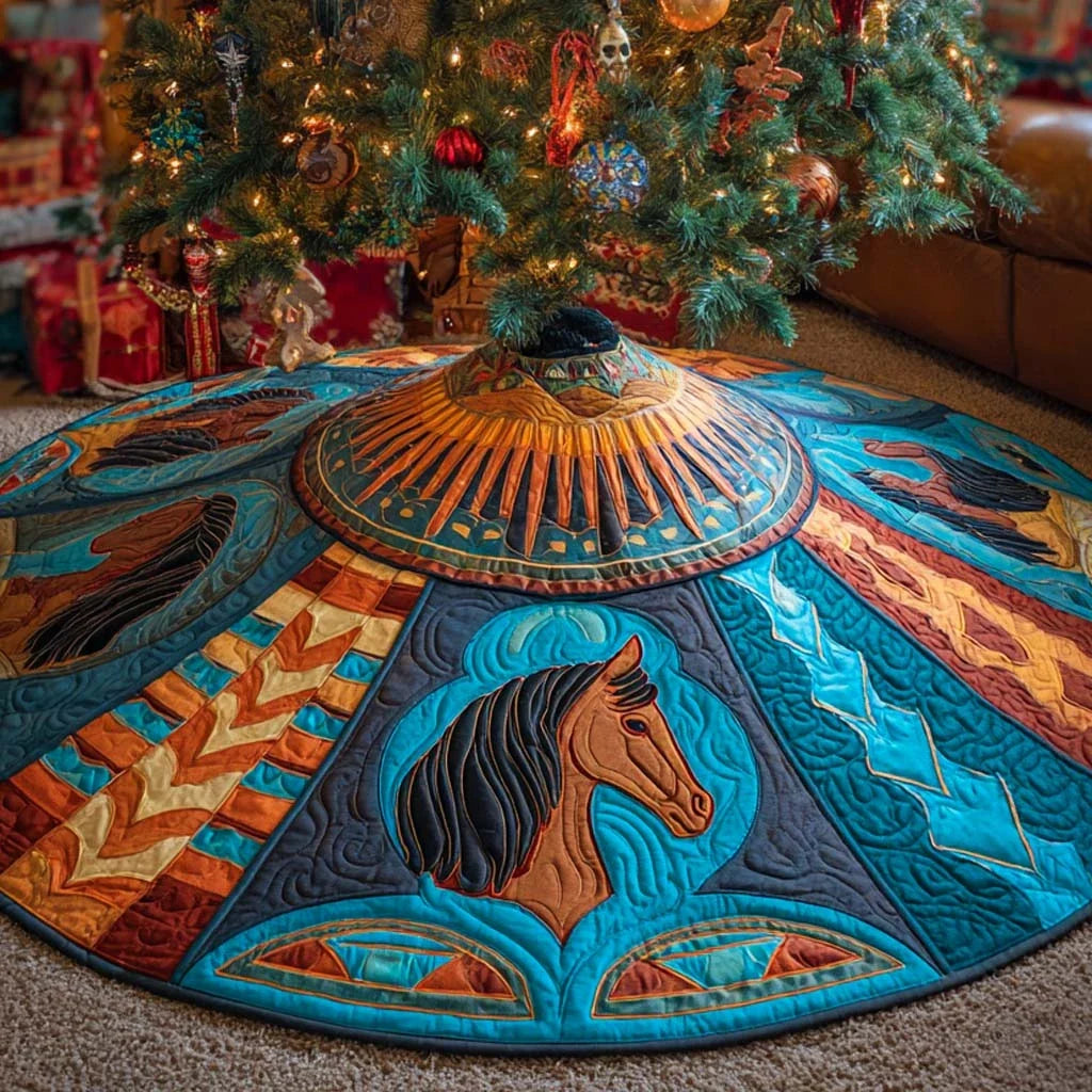 Wild Mustang Circle Quilted Tree Skirt