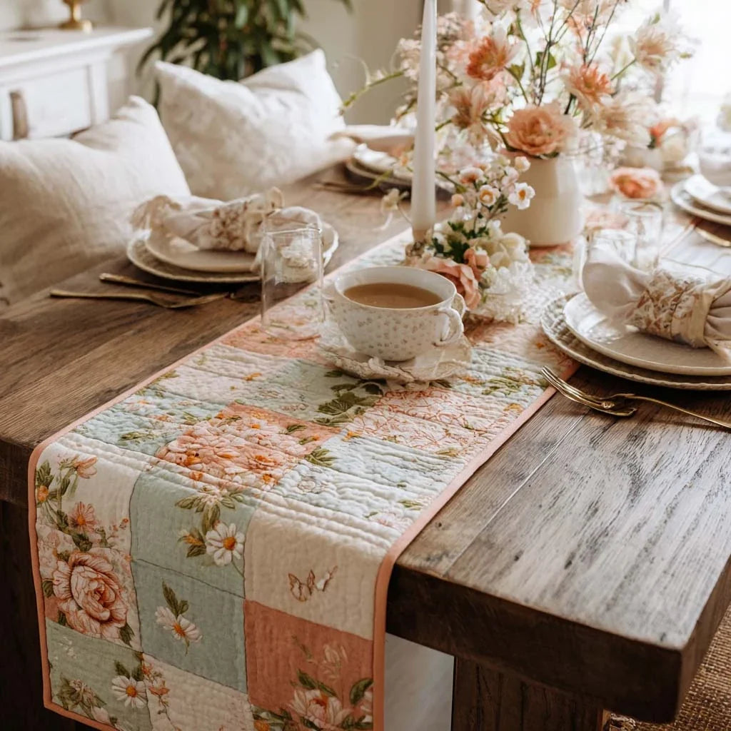 Wild Rose Patchwork Quilted Table Runner