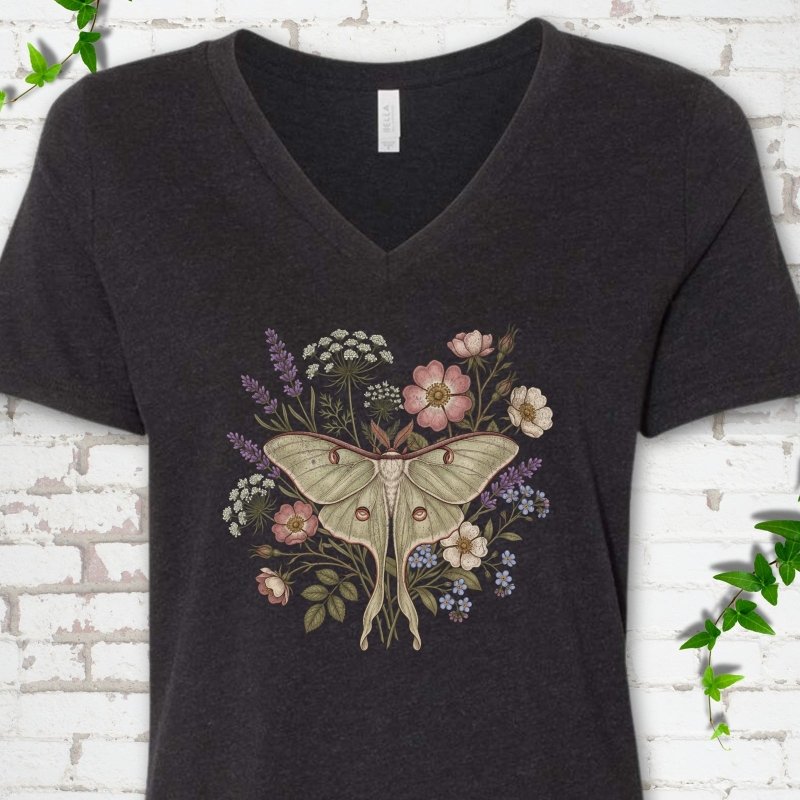 Wildflower Luna Moth V-Neck T-Shirt