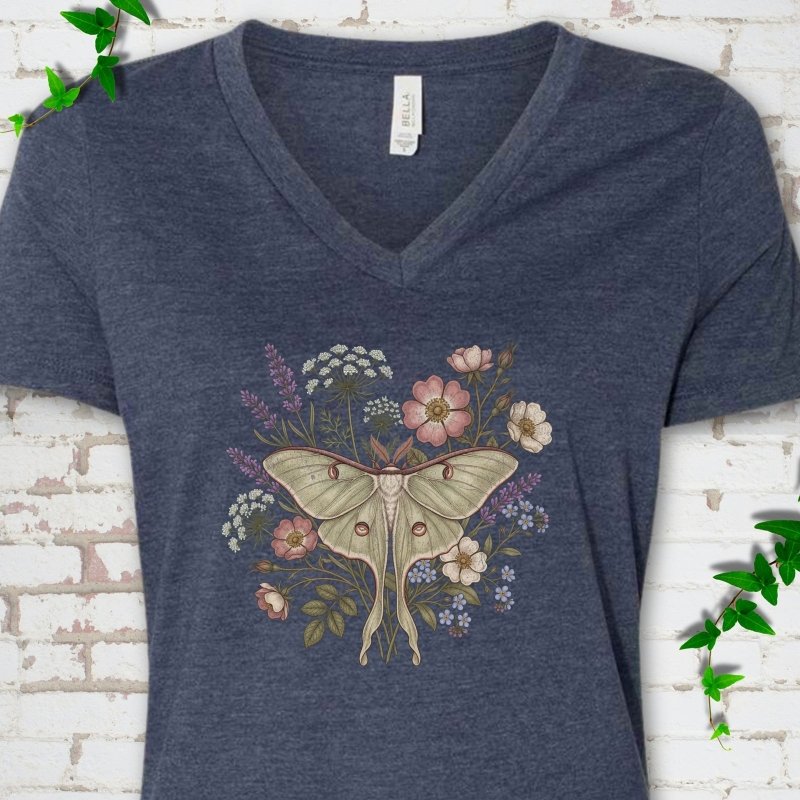 Wildflower Luna Moth V-Neck T-Shirt