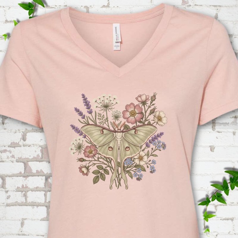 Wildflower Luna Moth V-Neck T-Shirt