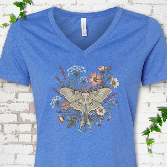 Wildflower Luna Moth V-Neck T-Shirt
