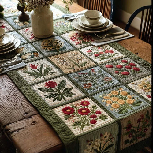 Wildflower Squares Quilted Table Runner