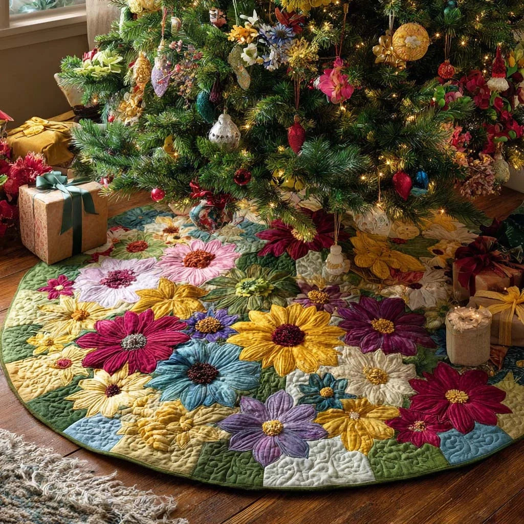 Windflower Field Christmas Quilted Tree Skirt