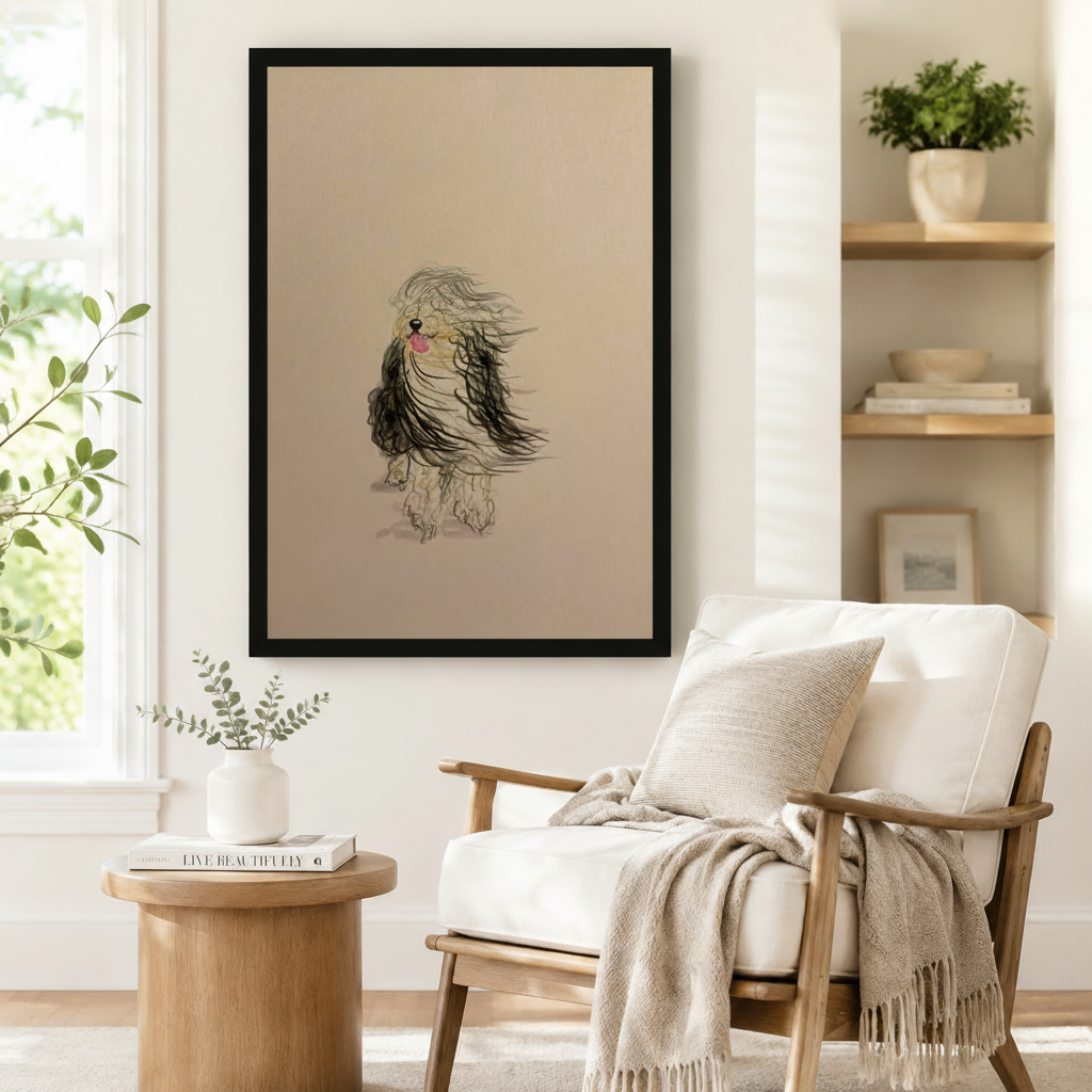 Whimsical Fluffy Dog Sketch Canvas Wall Art