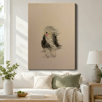 Whimsical Fluffy Dog Sketch Canvas Wall Art