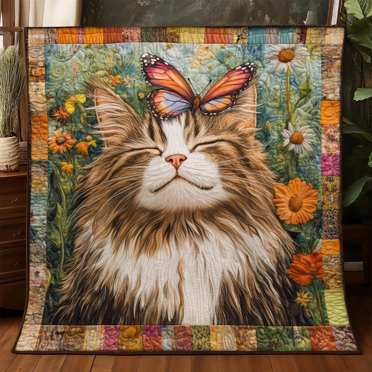 Winged Wonder Cat Quilt Blanket