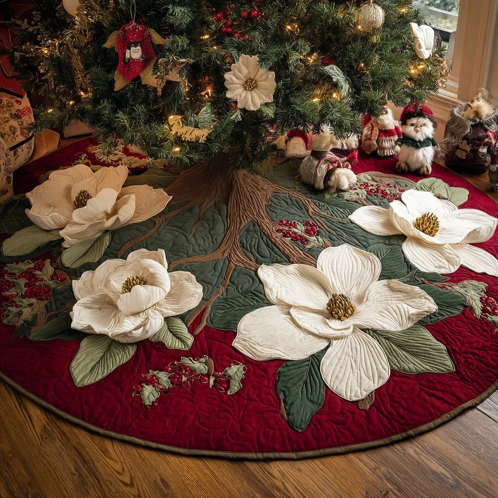 Winter Bloom Christmas Quilted Tree Skirt