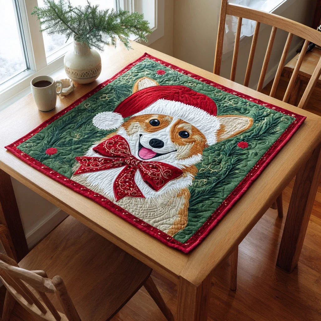 Winter Corgi Dream Quilted Table Topper