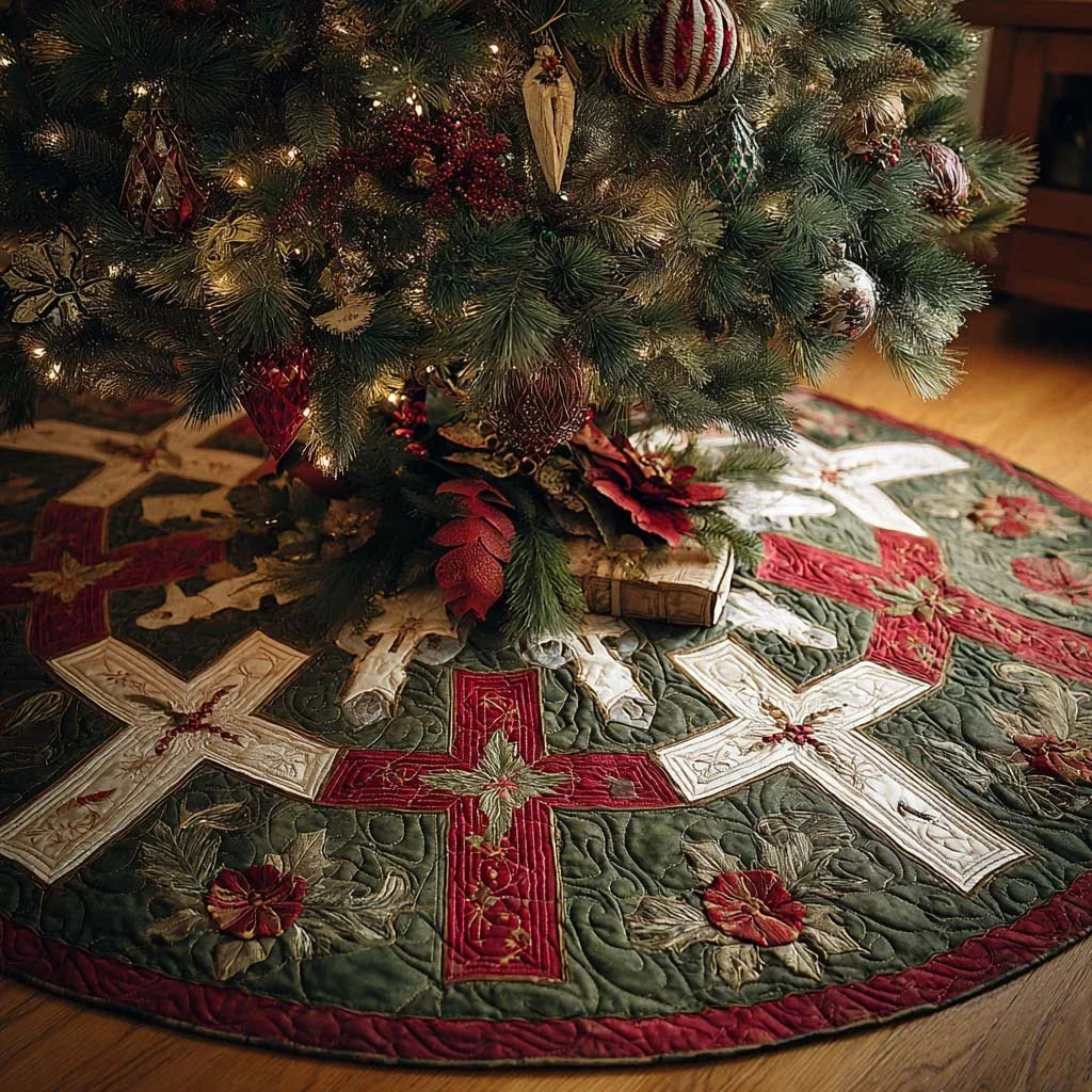 Winter Cross Christmas Quilted Tree Skirt