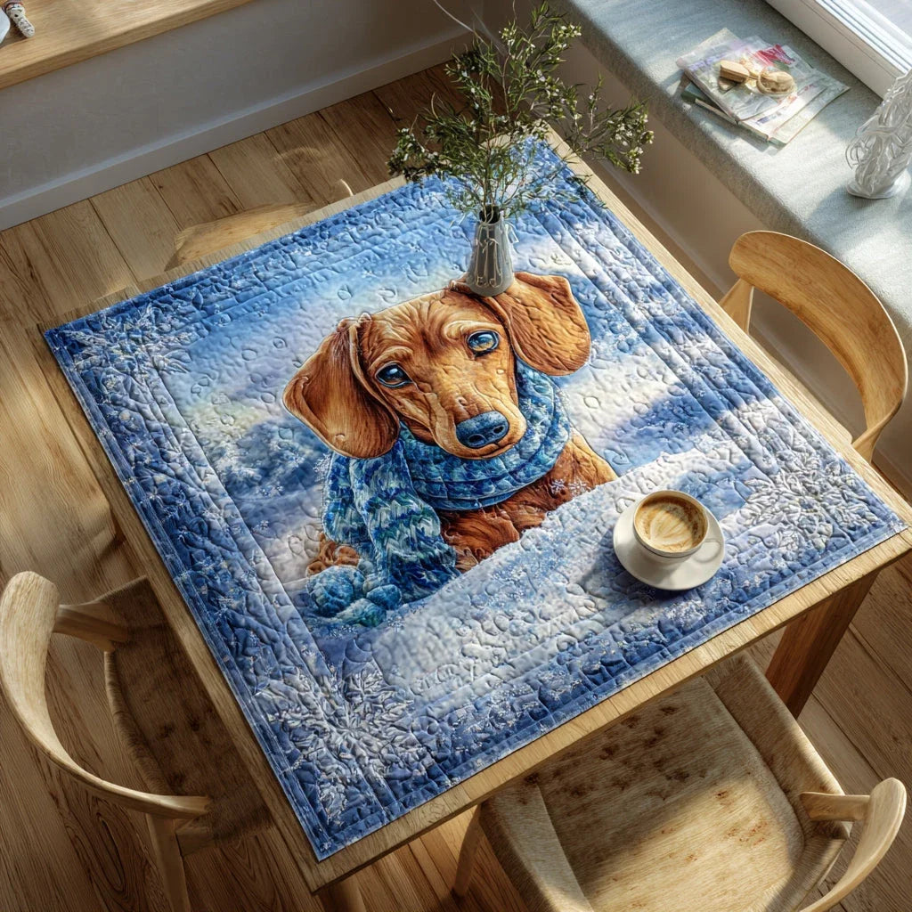 Winter Dachshund Blizzard Quilted Table Topper