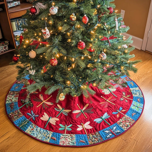 Winter Dragonfly Christmas Quilted Tree Skirt