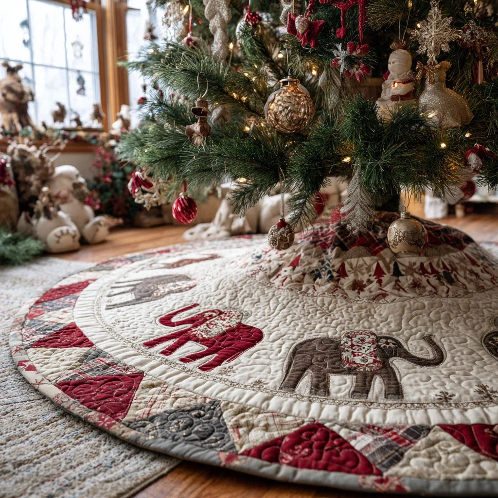 Winter Elephant Christmas Quilted Tree Skirt