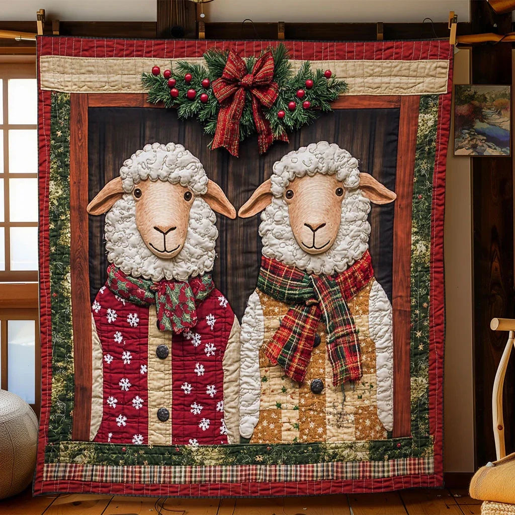 Winter Farm Sheep Quilt Blanket