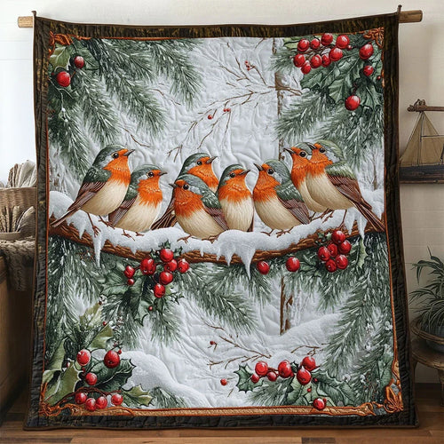 Winter Feast European Robin Quilt Blanket