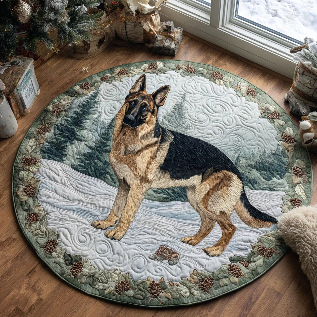 Winter German Shepherd Charm Quilted Round Mat