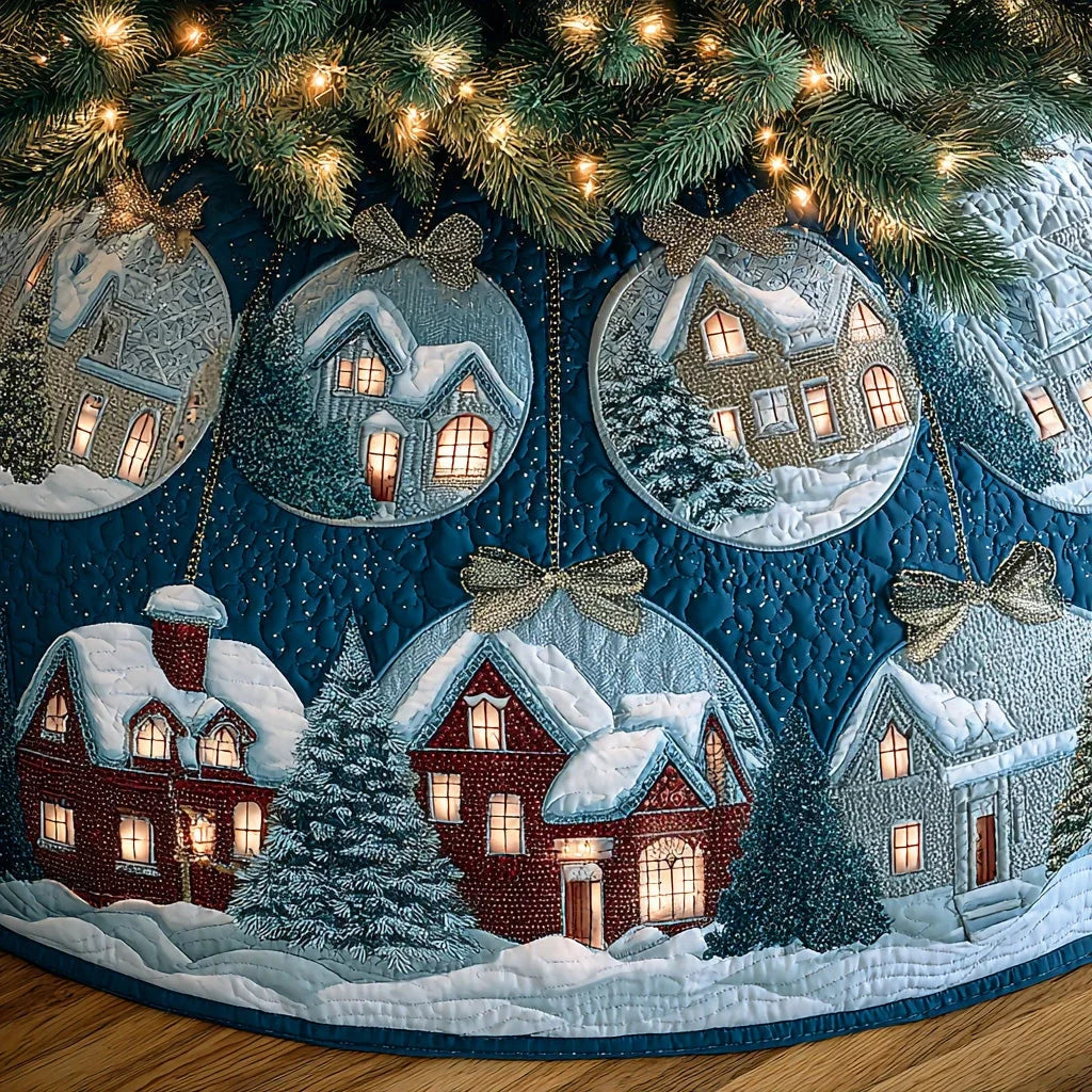 Winter Glimmer Town Christmas Quilted Tree Skirt