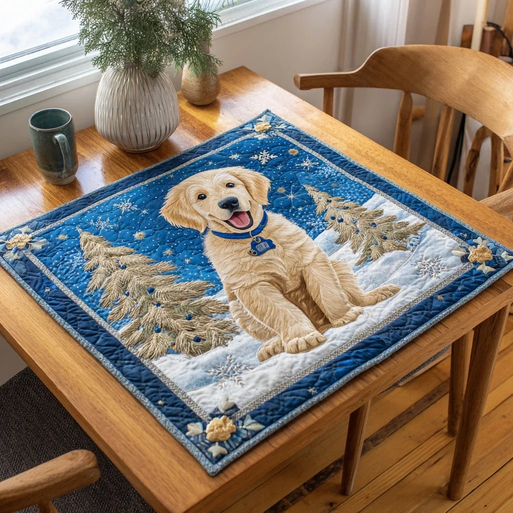 Winter Golden Retriever Quilted Table Topper