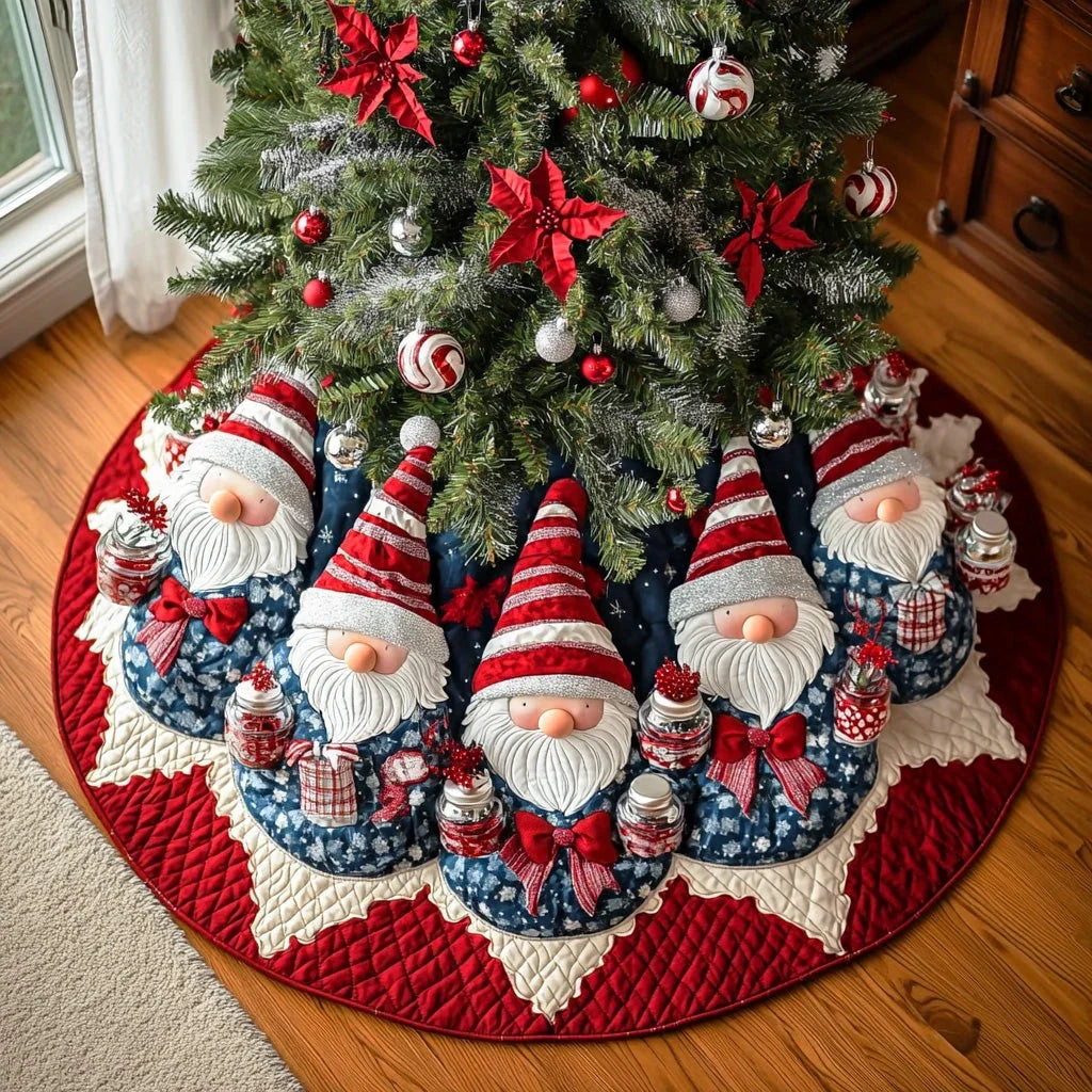 Winter Lantern Gnome Christmas Quilted Tree Skirt