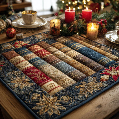 Winter Library Quilted Table Topper