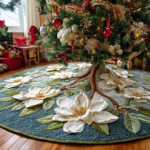Winter Magnolia Christmas Quilted Tree Skirt
