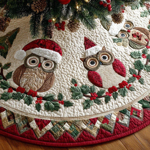Winter Owl Harmony Christmas Quilted Tree Skirt