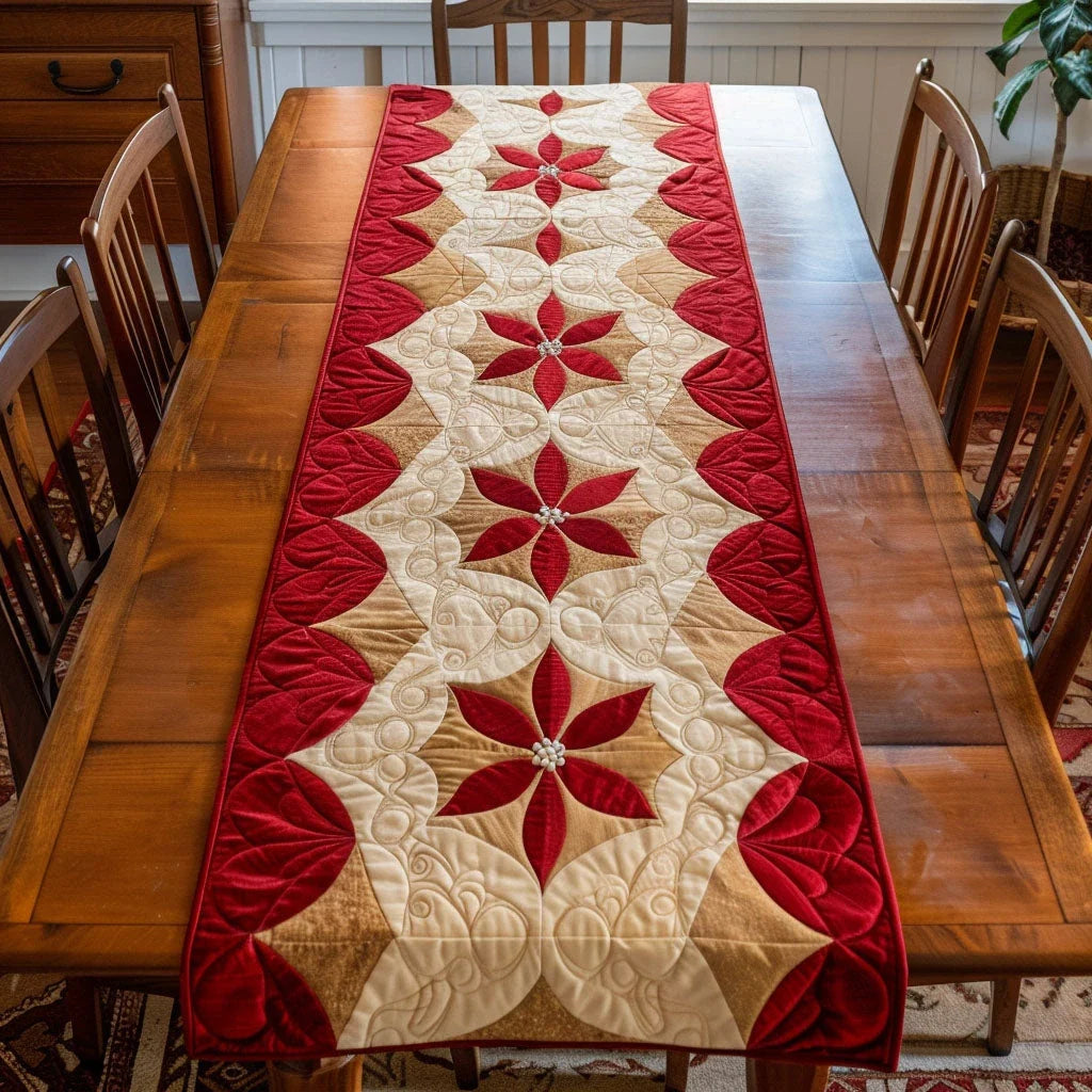 Winter Poinsettia Quilted Table Runner