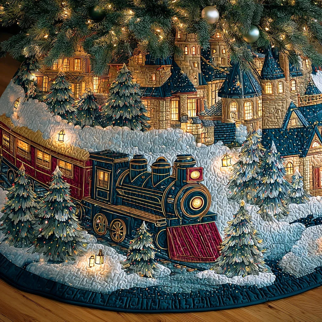 Winter Railway Christmas Quilted Tree Skirt