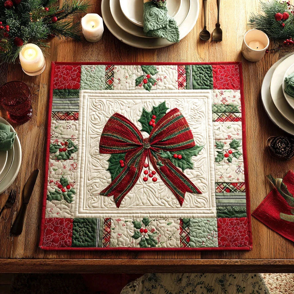 Winter Ribbon Quilted Table Topper