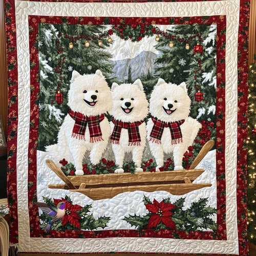 Winter Samoyed Bliss Quilt Blanket