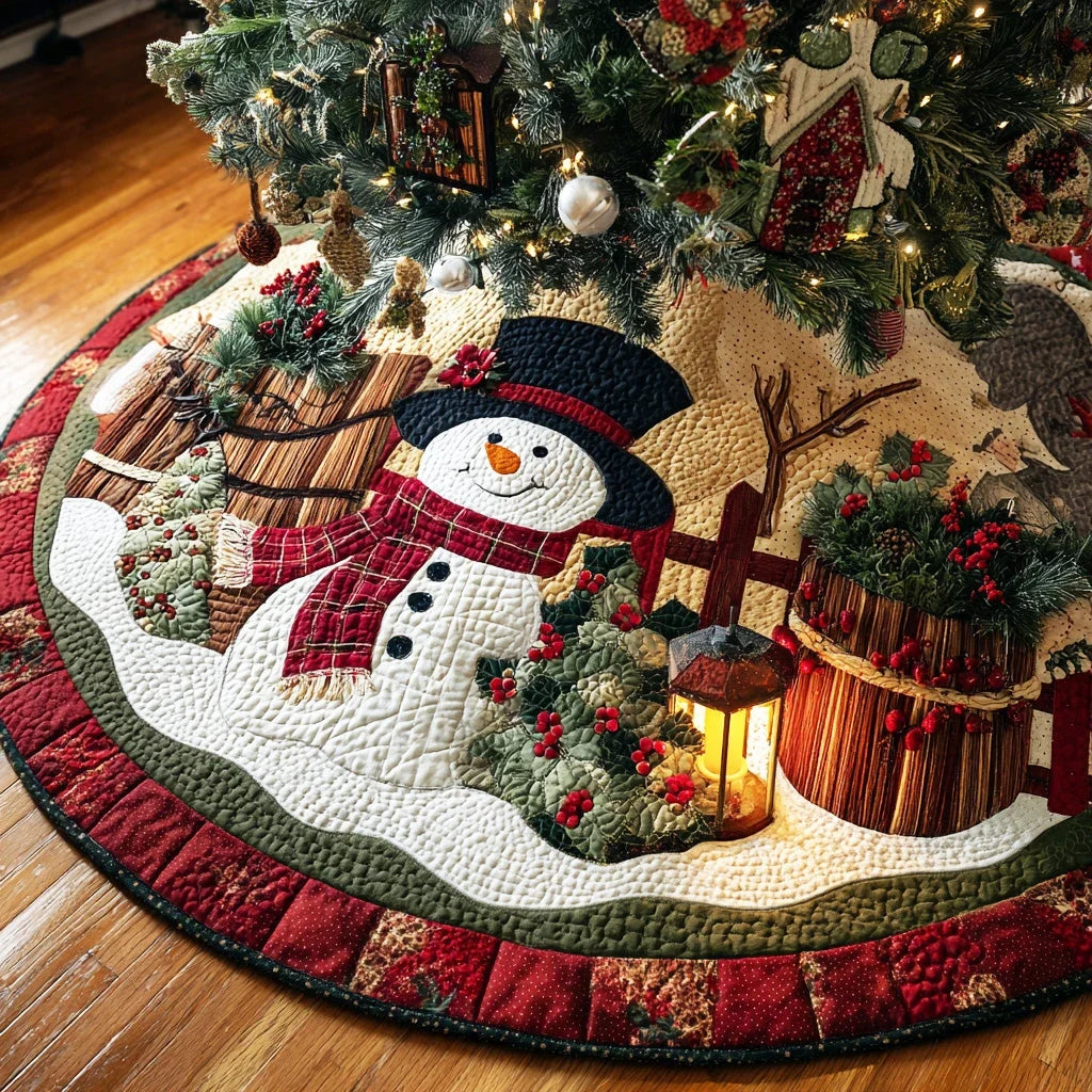 Winter Snow Friend Christmas Quilted Tree Skirt