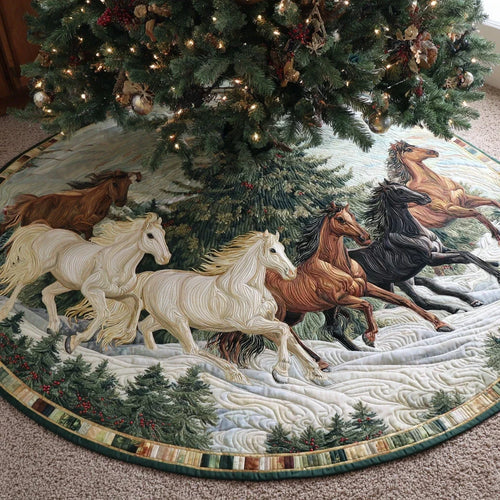 Winter Stallion Run Christmas Quilted Tree Skirt