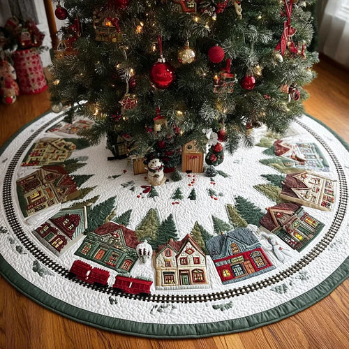 Winter Village Christmas Quilted Tree Skirt