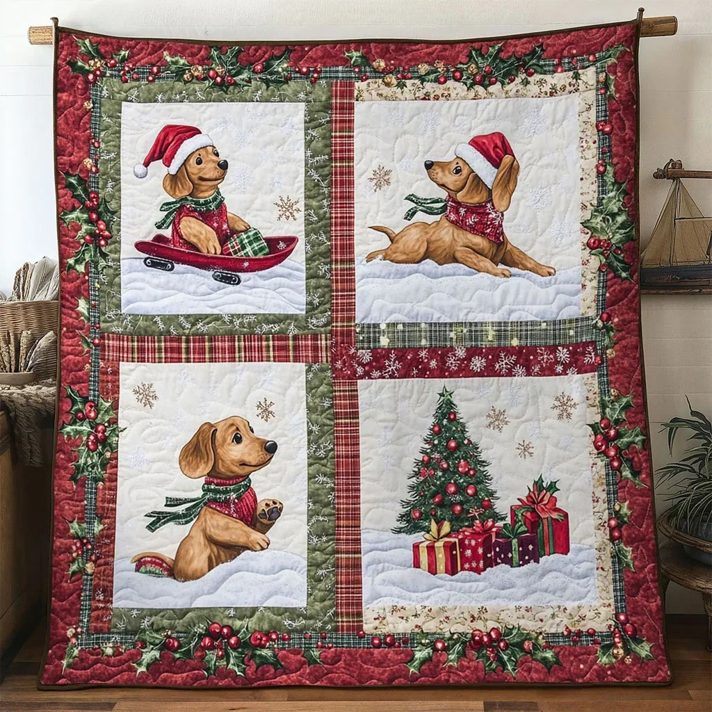 Winter Wonder Dachshund Quilt Blanket