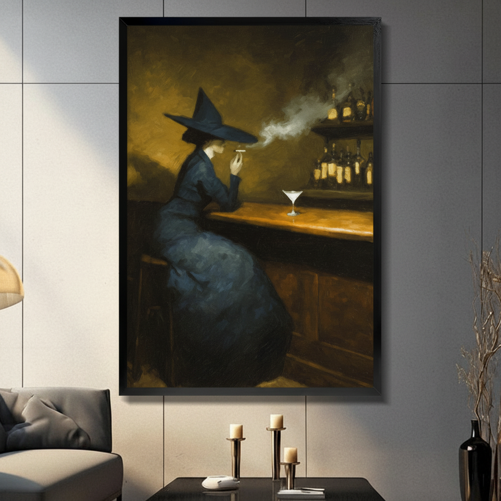 Vintage Witch at Bar Martini Canvas Art Wall Art