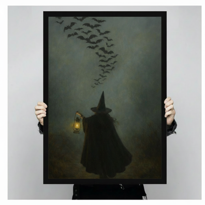 Gothic Witch Lantern Bats Night Canvas Art Wall Art