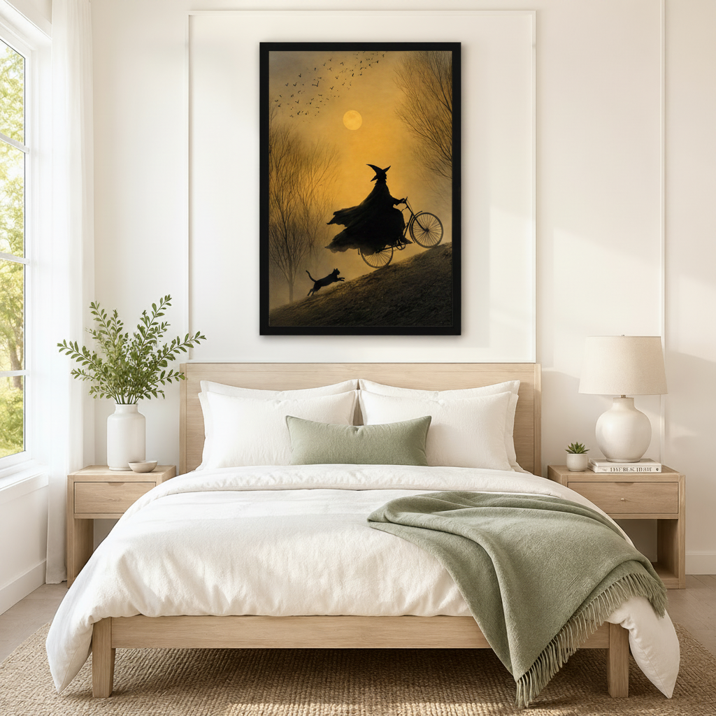 Witch Bicycle Moonrise Gothic Canvas Wall Art