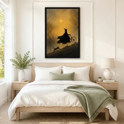 Witch Bicycle Moonrise Gothic Canvas Wall Art