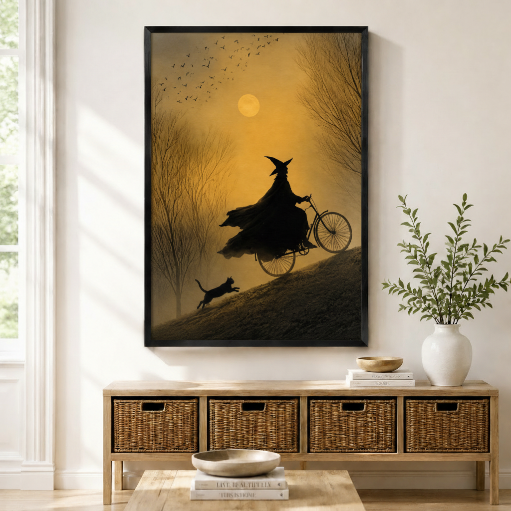Witch Bicycle Moonrise Gothic Canvas Wall Art
