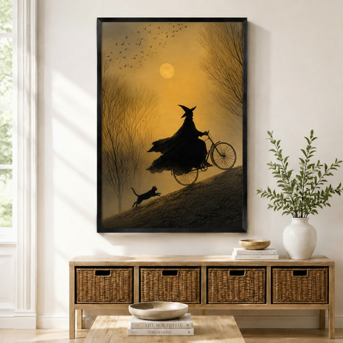 Witch Bicycle Moonrise Gothic Canvas Wall Art