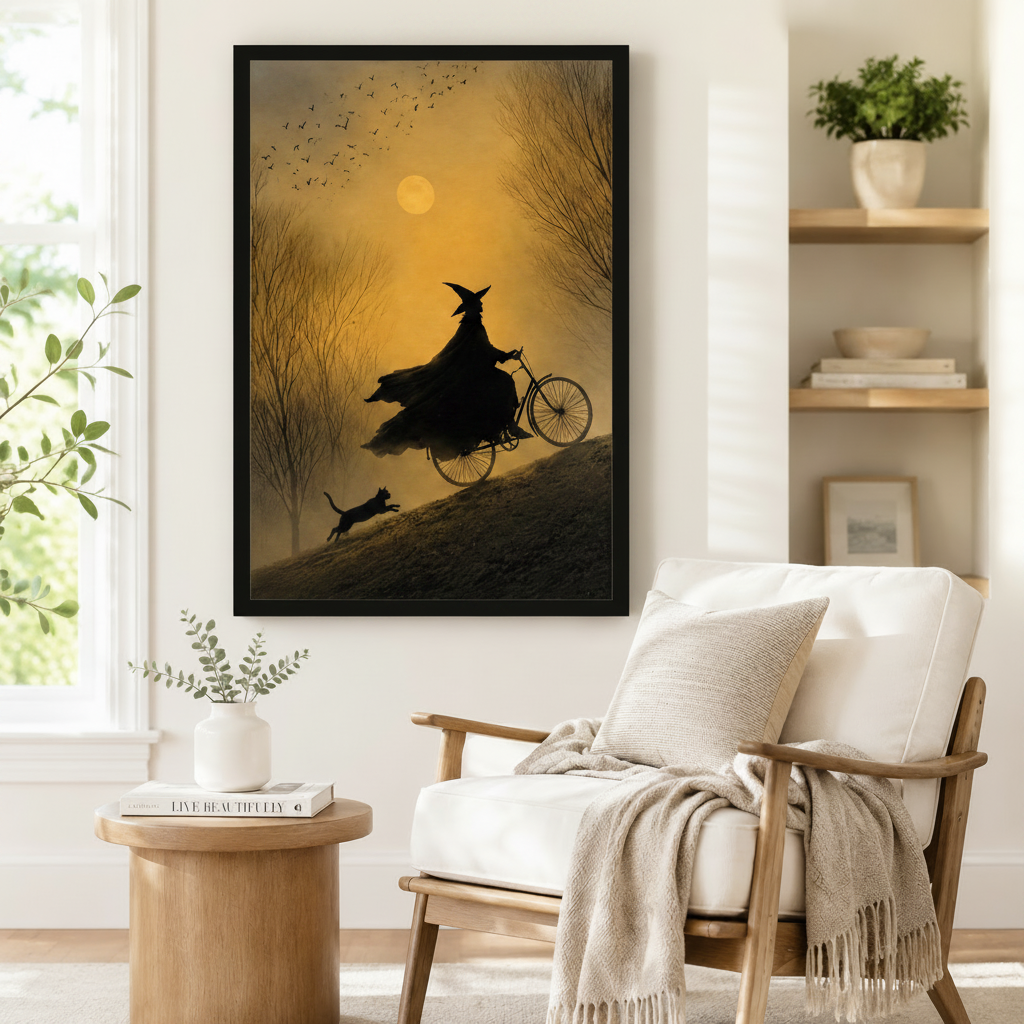 Witch Bicycle Moonrise Gothic Canvas Wall Art