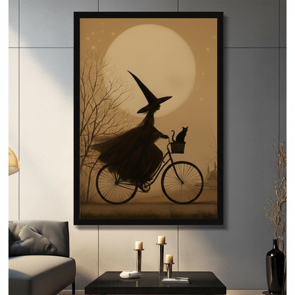 Witch Bicycle Moon Black Cat Canvas Art Wall Art