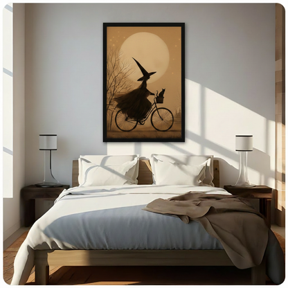 Witch Bicycle Moon Black Cat Canvas Art Wall Art