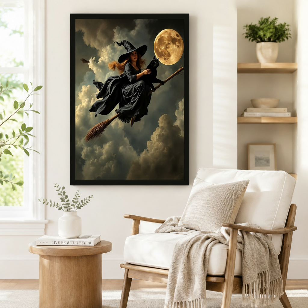 Gothic Witch Moon Canvas Wall Art Dark Fantasy